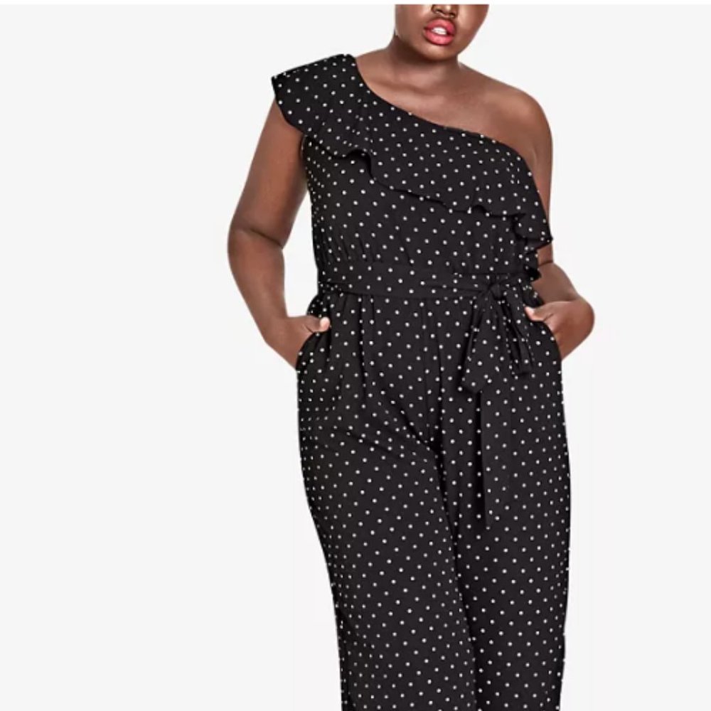 City Chic  Off Shoulder Ruffle Detailed Wide Leg Jumpsuit ( 18) NWOT